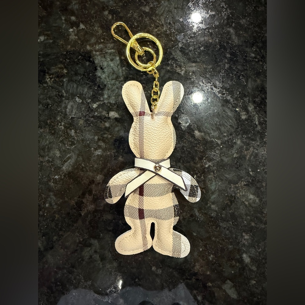 Plaid Bunny Keychain with Gold Accent